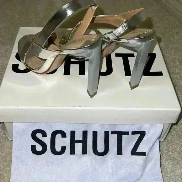 Schutz Dannie Slingback NWT High Heel Sandals Prata Silver - Picture 3 of 5